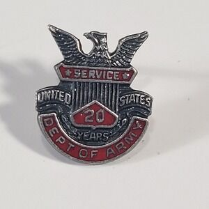Vintage LS Sterling Silver US Dept of Army 20 Years Service Pin Eagle Enamel